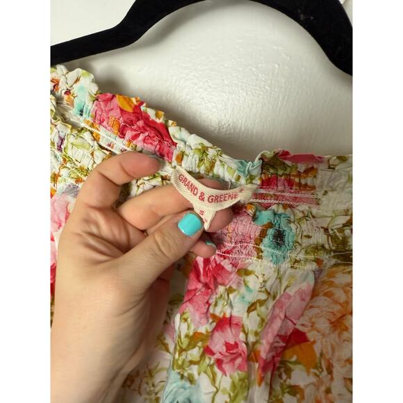 Grand & Greene Blouse Top Women's Small Pink Blue Floral Boho Chic Flowy - Picture 6 of 7
